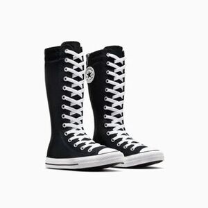 Converse Black & White Knee-High Lace-Up Canvas Boots